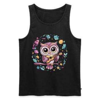 Niedliche Eule Vogel Federn Blumen Gitarre - Männer Premium Bio Tank Top - Schwarz - Vorne - Michal (187cm)