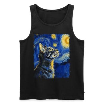 American Shorthair Cat Starry Night Painting - Men's Premium Organic Tank Top - black - Front - AI Model Male 178 light (178cm)