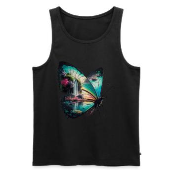 Schmetterling Wasserfall Naturszene - Männer Premium Bio Tank Top - Schwarz - Vorne - Michal (187cm)