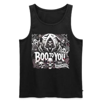 Spooky ghost with "Boo to You" for Halloween - Men's Premium Organic Tank Top - black - Front - Michal (187cm)