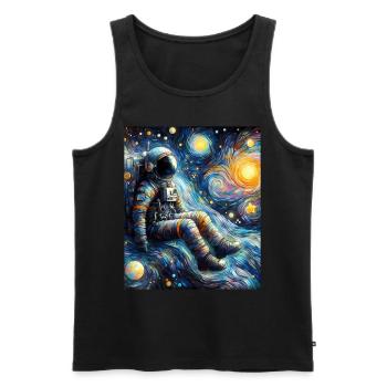 astronaute planète spatiale nuit étoilée peinture - Débardeur bio Premium Homme - noir - Devant - Michal (187cm)
