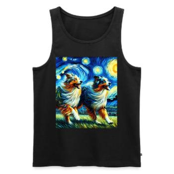 Australian Shepherd Herding Dog Starry Night Painting - Men's Premium Organic Tank Top - black - Front - AI Model Male 178 light (178cm)