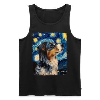 Australian Shepherd Herding Dog Starry Night Painting - Men's Premium Organic Tank Top - black - Front - AI Model Male 178 light (178cm)