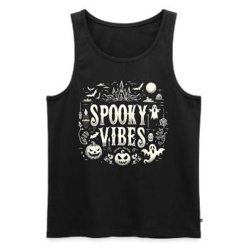 T-shirt d’Halloween « Spooky Vibes » - Noir-Blanc - Débardeur bio Premium Homme - noir - Devant - AI Model Male 178 light (178cm)