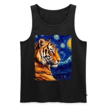 Chat du Bengale Nuit étoilée Peinture - Débardeur bio Premium Homme - noir - Devant - AI Model Male 178 light (178cm)