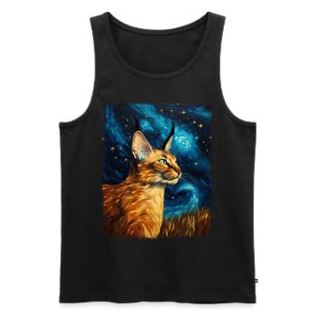 Big Floppa Karakal Katze Meme Sternennacht Malerei - Männer Premium Bio Tank Top - Schwarz - Vorne - AI Model Male 178 light (178cm)