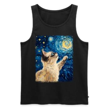 Birman Cat Starry Night Painting - Men's Premium Organic Tank Top - black - Front - AI Model Male 178 light (178cm)