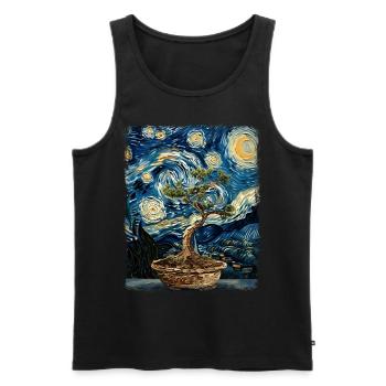 Bonsaï Arbre Zen Japonais Nuit Étoilée Peinture - Débardeur bio Premium Homme - noir - Devant - Michal (187cm)