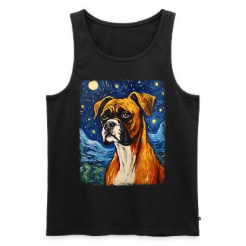 Boxer Dog Starry Night Painting - Men's Premium Organic Tank Top - black - Front - AI Model Male 178 light (178cm)