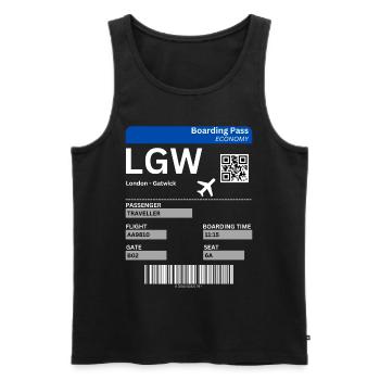 Idée de billet d’avion Londres Gatwick LGW Airport - Débardeur bio Premium Homme - noir - Devant - AI Model Male 178 light (178cm)
