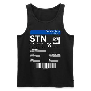 Londres Stansted STN Idée de billet d’avion pour l’aéroport STN - Débardeur bio Premium Homme - noir - Devant - AI Model Male 178 light (178cm)