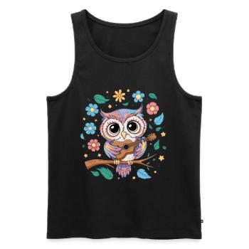 Niedliche Eule Vogel Federn Blumen Gitarre - Männer Premium Bio Tank Top - Schwarz - Vorne - Michal (187cm)