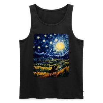 Horse Rider Riding Dressage Starry Night Painting - Men's Premium Organic Tank Top - black - Front - Michal (187cm)
