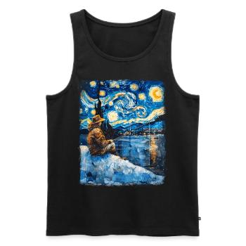 Pêche sur glace Pêcheur sur glace Pêcheur Nuit étoilée Peinture - Débardeur bio Premium Homme - noir - Devant - AI Model Male 178 light (178cm)