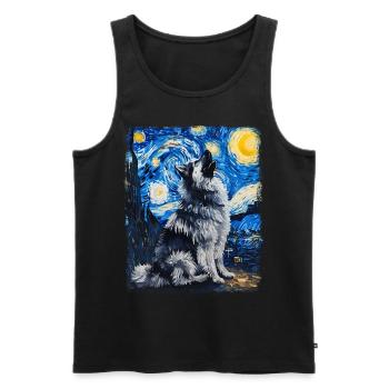 Keeshond Dog Howling Starry Night Painting - Men's Premium Organic Tank Top - black - Front - Michal (187cm)