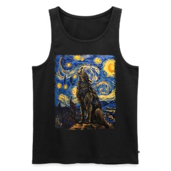 loup-garou loups hurlant peinture nuit étoilée - Débardeur bio Premium Homme - noir - Devant - Michal (187cm)