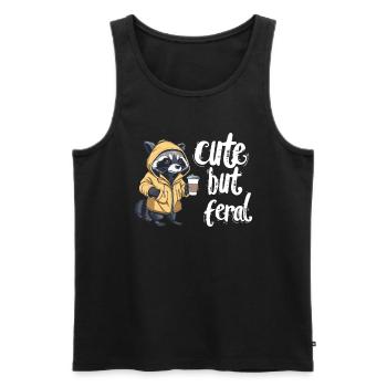 Mignon mais sauvage raton laveur buveur de café dessin animé - Débardeur bio Premium Homme - noir - Devant - Michal (187cm)