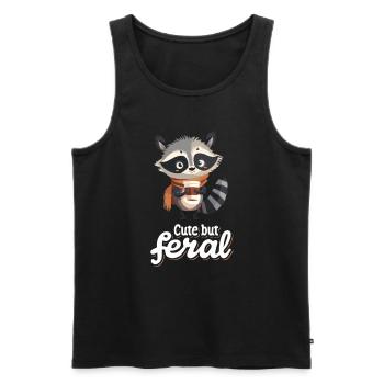 Lustiger Waschbär Kaffee Trinker - Cute but feral - Männer Premium Bio Tank Top - Schwarz - Vorne - AI Model Male 178 light (178cm)