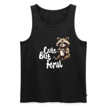 Mignon mais sauvage buveur de café raton laveur dessin animé - Débardeur bio Premium Homme - noir - Devant - Michal (187cm)