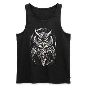 Gelbe Eule - Geometrisches Symbol - Männer Premium Bio Tank Top - Schwarz - Vorne - AI Model Male 178 light (178cm)