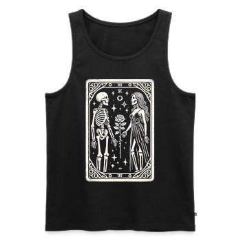 T-shirt de tarot d’Halloween : Couple de squelettes avec rose - Débardeur bio Premium Homme - noir - Devant - AI Model Male 178 light (178cm)