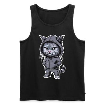 Chat en colère agacé dans un sweat à capuche élégant - Débardeur bio Premium Homme - noir - Devant - Michal (187cm)