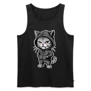 Annoyed Angry Cat in Stylish Hoodie - Men's Premium Organic Tank Top - black - Front - Michal (187cm)