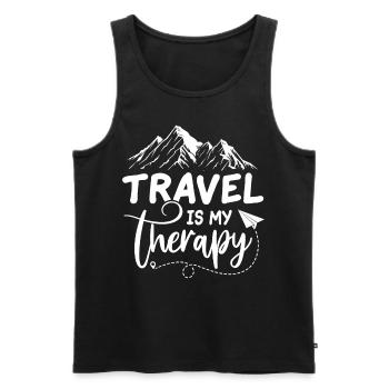 Le voyage est ma thérapie - Débardeur bio Premium Homme - noir - Devant - Michal (187cm)