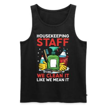 Housekeeping Staff - Men's Premium Organic Tank Top - black - Front - Michal (187cm)