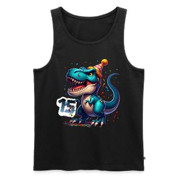 T Rex Dinosaure 15e anniversaire Enfants Anniversaire - Débardeur bio Premium Homme - noir - Devant - AI Model Male 178 light (178cm)