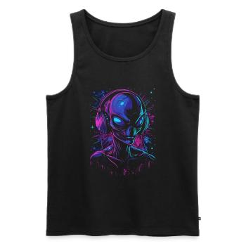 Alien DJ Alien Festival with Headphones UFO - Men's Premium Organic Tank Top - black - Front - AI Model Male 178 light (178cm)