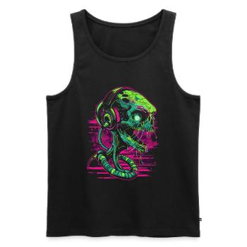 Außerirdischer DJ mit Kopfhörer Festival Alien UFO - Männer Premium Bio Tank Top - Schwarz - Vorne - AI Model Male 178 light (178cm)