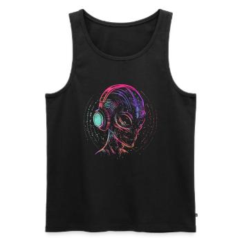 DJ Alien UFO Alien Festival with Headphones - Men's Premium Organic Tank Top - black - Front - AI Model Male 178 light (178cm)