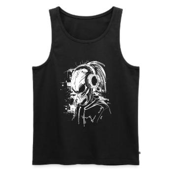 Kopfhörer Festival DJ Alien UFO mit Außerirdischer - Männer Premium Bio Tank Top - Schwarz - Vorne - AI Model Male 178 light (178cm)