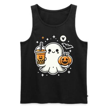 T-Shirt d’Halloween : Fantôme avec citrouille Bubletea - Débardeur bio Premium Homme - noir - Devant - Michal (187cm)