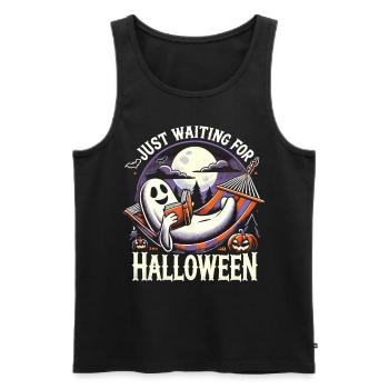 Waiting for Halloween with book and ghost - Men's Premium Organic Tank Top - black - Front - AI Model Male 178 light (178cm)