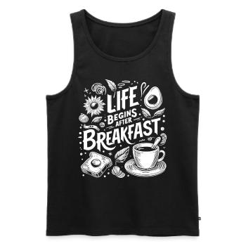 Ready to go: Life Begins After Breakfast - Men's Premium Organic Tank Top - black - Front - Michal (187cm)