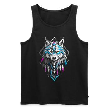 Loup géométrique coloré - Débardeur bio Premium Homme - noir - Devant - AI Model Male 178 light (178cm)