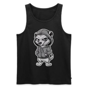 Suricate cool dans un sweat à capuche élégant - Débardeur bio Premium Homme - noir - Devant - Michal (187cm)