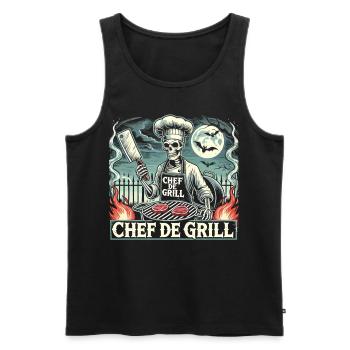 Skeleton Chef at the Grill Halloween – Chef de Grill - Men's Premium Organic Tank Top - black - Front - AI Model Male 178 light (178cm)
