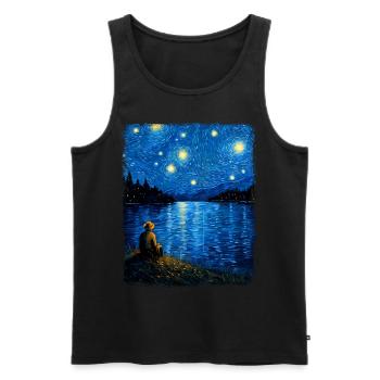 Fishing Fisherman Fisherman Starry Night Painting - Men's Premium Organic Tank Top - black - Front - AI Model Male 178 light (178cm)