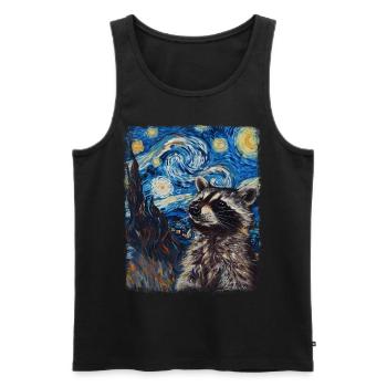 raton laveur, opossum, rue, chat, nuit étoilée, peinture - Débardeur bio Premium Homme - noir - Devant - Michal (187cm)