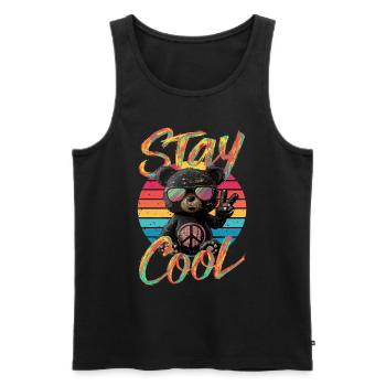 Retro-Friedensbär mit Sonnenbrille für Bären - Männer Premium Bio Tank Top - Schwarz - Vorne - Michal (187cm)