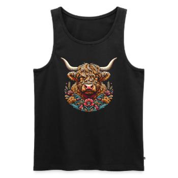 Vache écossaise des Highlands Cottagecore - Débardeur bio Premium Homme - noir - Devant - Michal (187cm)