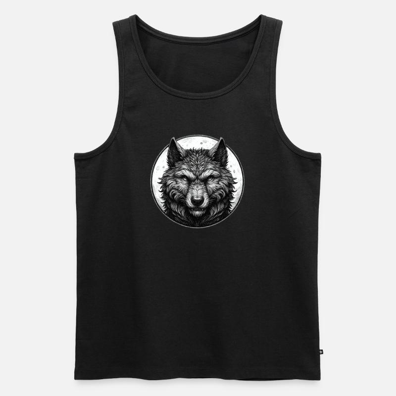 Wolf Face Portrait - Männer Premium Bio Tank Top - Schwarz