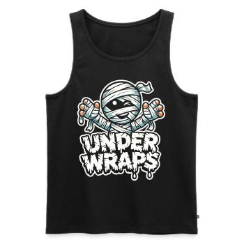 Chemise d’Halloween avec des momies et le texte « Under Wraps » - Débardeur bio Premium Homme - noir - Devant - AI Model Male 178 light (178cm)