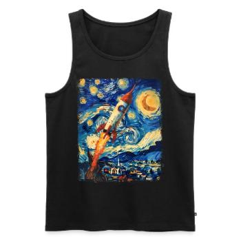 Fusée Astronomie Espace Fusée Spatiale Nuit Étoilée Ma - Débardeur bio Premium Homme - noir - Devant - Michal (187cm)