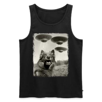 Keeshond chien OVNI Alien Alien Selfie - Débardeur bio Premium Homme - noir - Devant - AI Model Male 178 light (178cm)