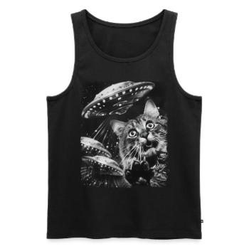 Maine Coon Cat UFO Alien Alien Selfie - Men's Premium Organic Tank Top - black - Front - Michal (187cm)