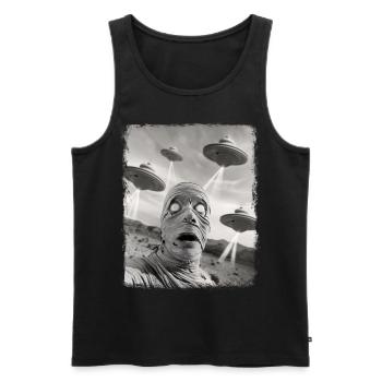 Mummy Halloween UFO Alien Alien Selfie - Men's Premium Organic Tank Top - black - Front - Michal (187cm)